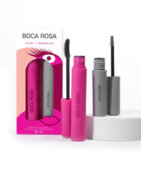 kit boca rosa máscara de cílios e máscara de sobrancelha