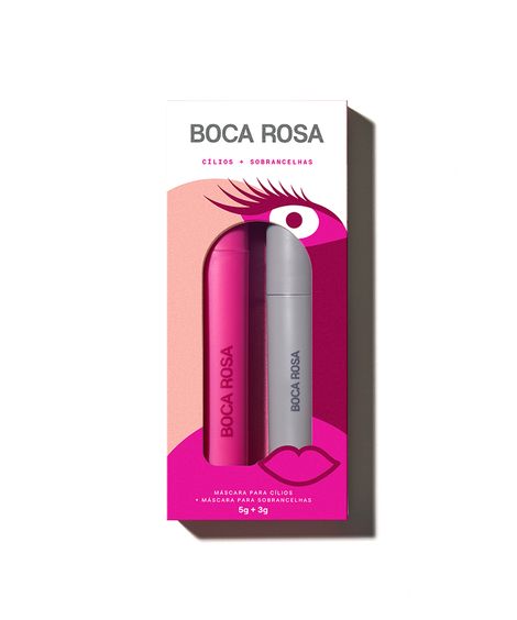 kit boca rosa máscara de cílios e máscara de sobrancelha