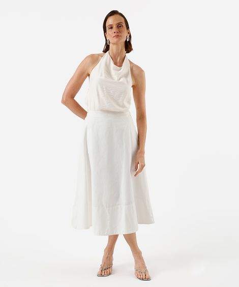 saia midi feminina de sarja cintura alta off white
