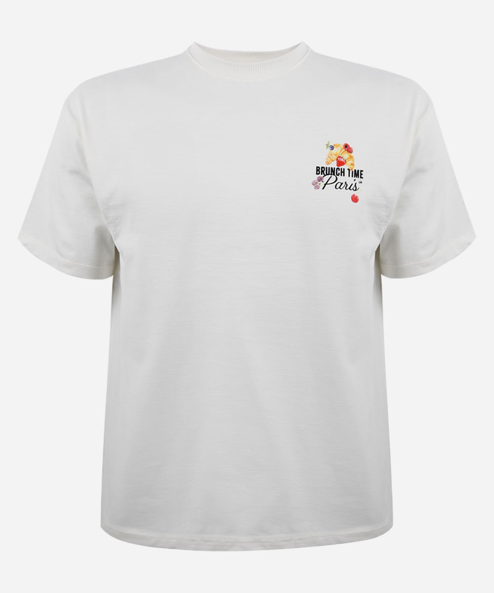 camiseta juvenil de algodão lover croissant off white