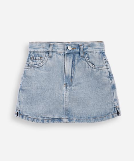 shorts saia jeans infantil fenda lateral azul