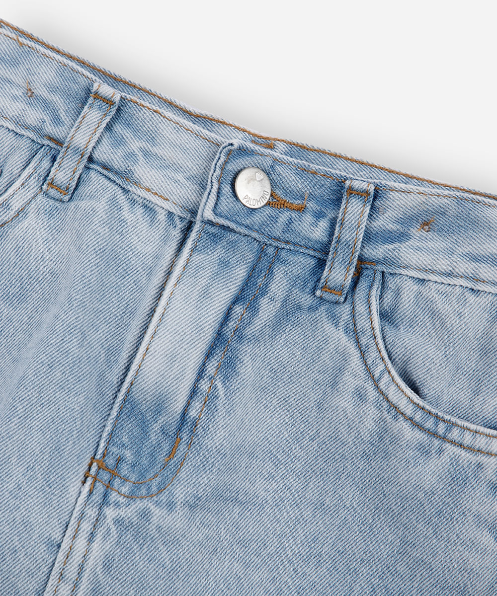 shorts saia jeans infantil fenda lateral azul