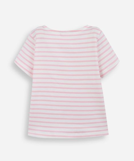 camiseta infantil listrada com laço rosa