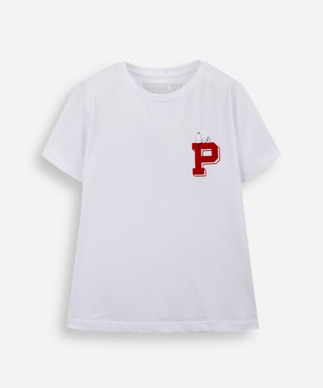 camiseta infantil de algodão snoopy off white