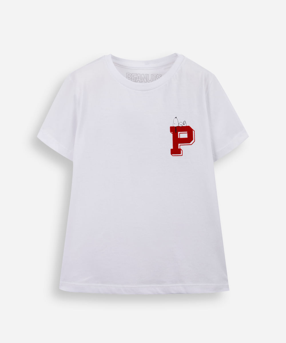camiseta infantil de algodão snoopy off white