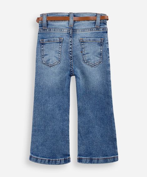 calça flare jeans infantil com cinto azul