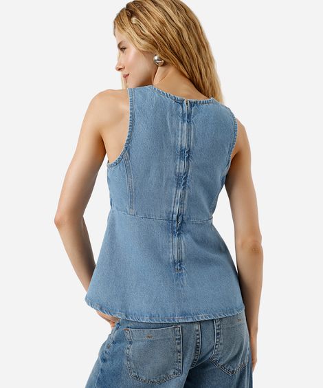 blusa peplum feminina jeans com recorte azul