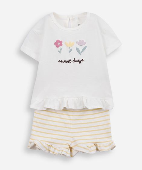 conjunto infantil de algodão estampado amarelo
