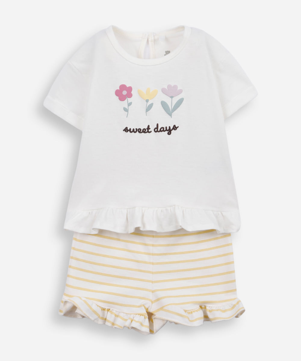 conjunto infantil de algodão estampado amarelo