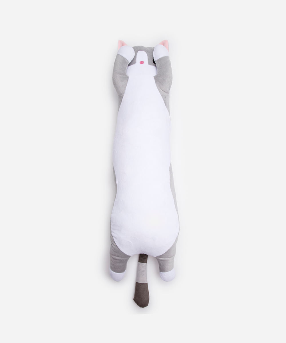 gato alongado de pelúcia cinza