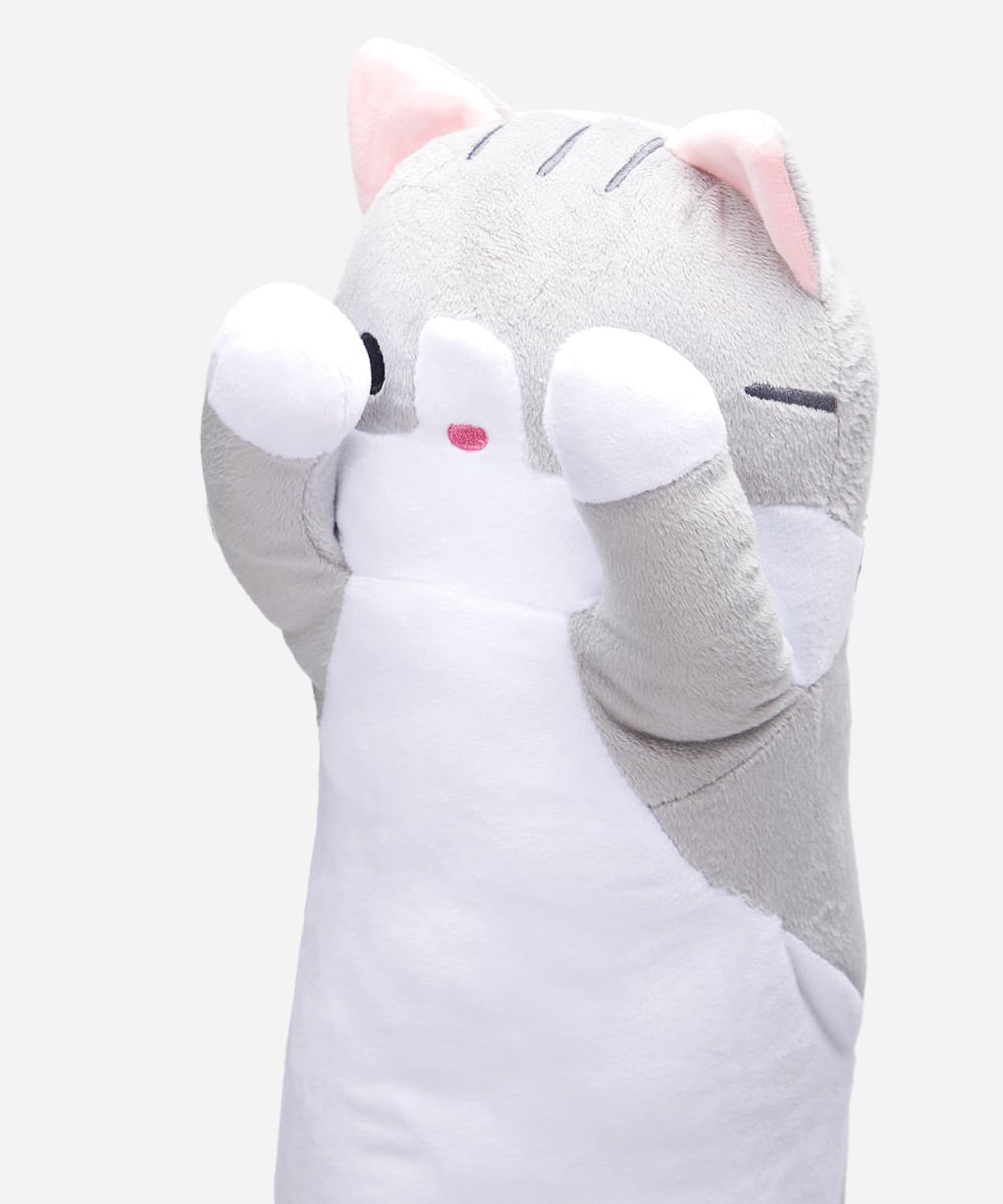 gato alongado de pelúcia cinza