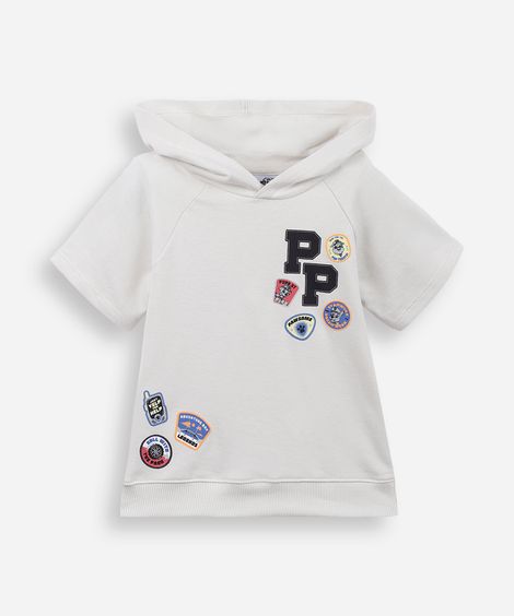 blusa infantil de moletinho com capuz patrulha canina cinza