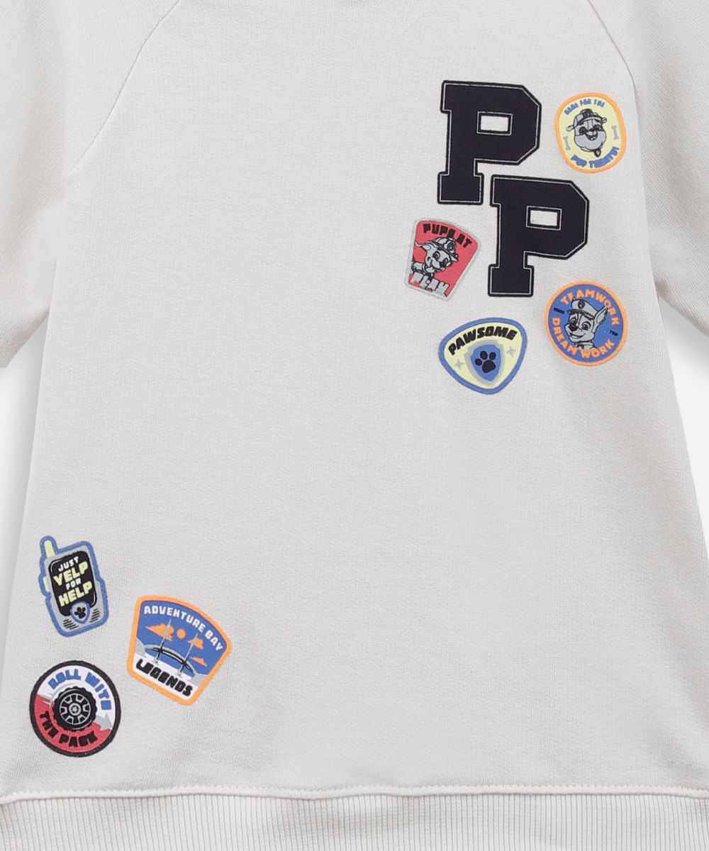 blusa infantil de moletinho com capuz patrulha canina cinza