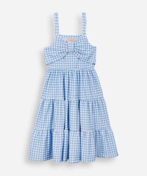 vestido alça fina infantil com recorte xadrez colorido