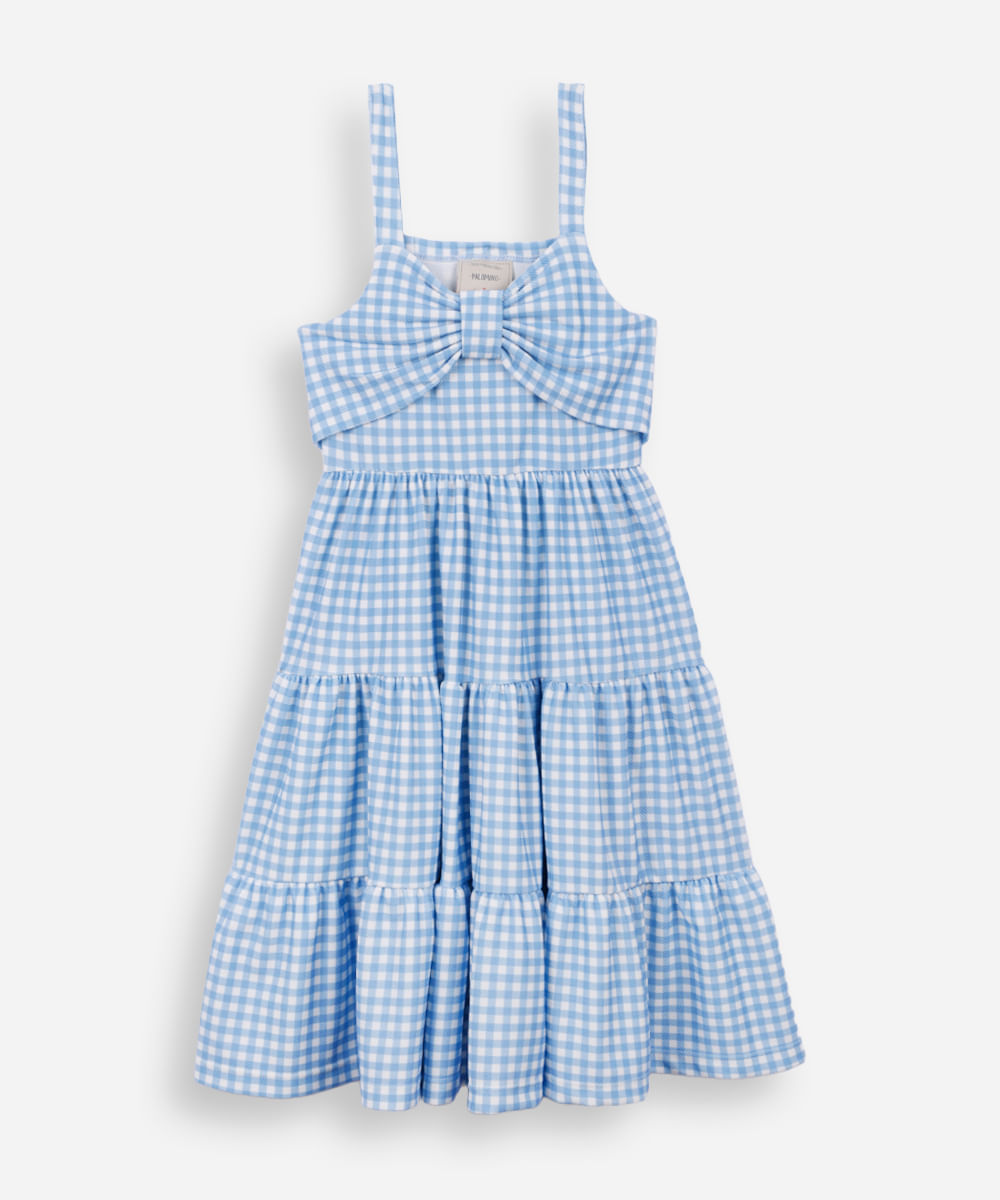 vestido alça fina infantil com recorte xadrez colorido