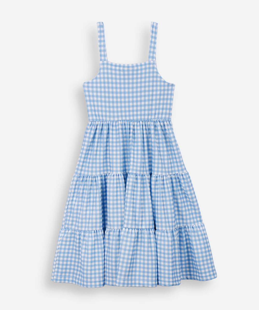 vestido alça fina infantil com recorte xadrez colorido