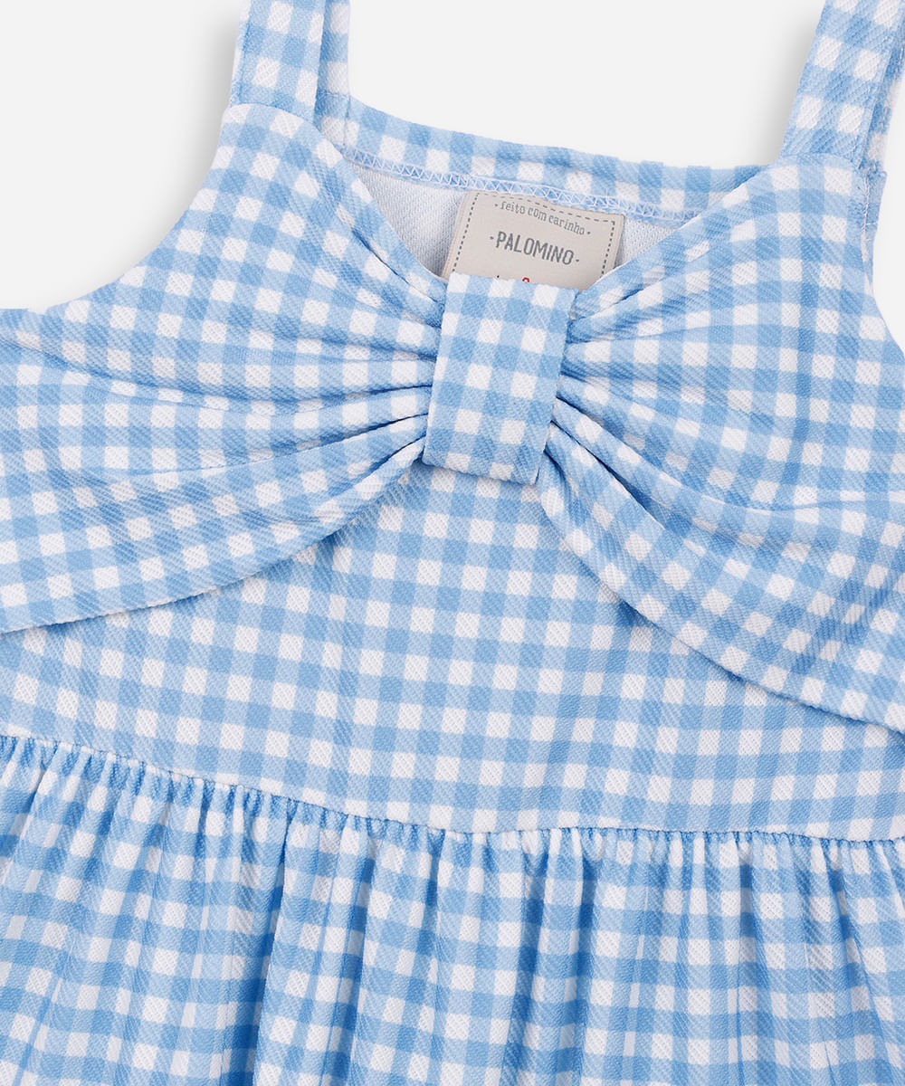 vestido alça fina infantil com recorte xadrez colorido