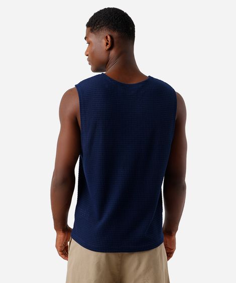 regata masculina de tricot texturizada azul