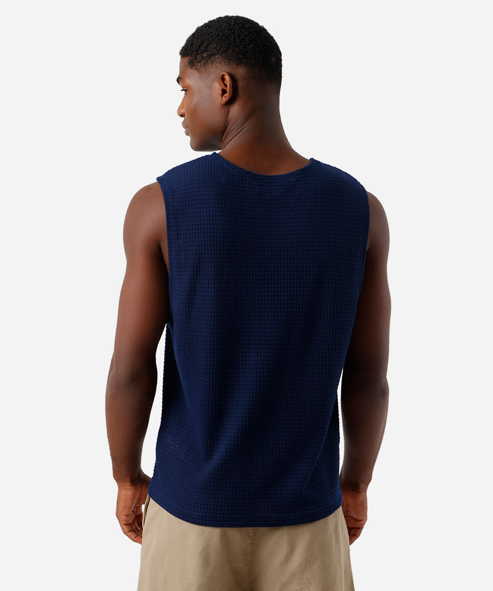 regata masculina de tricot texturizada azul