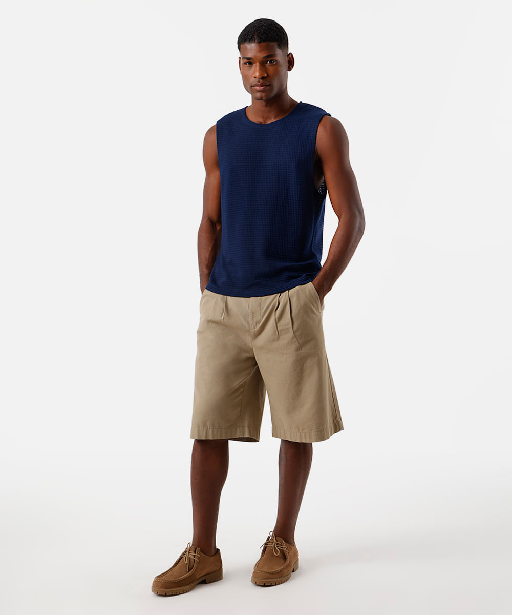 regata masculina de tricot texturizada azul