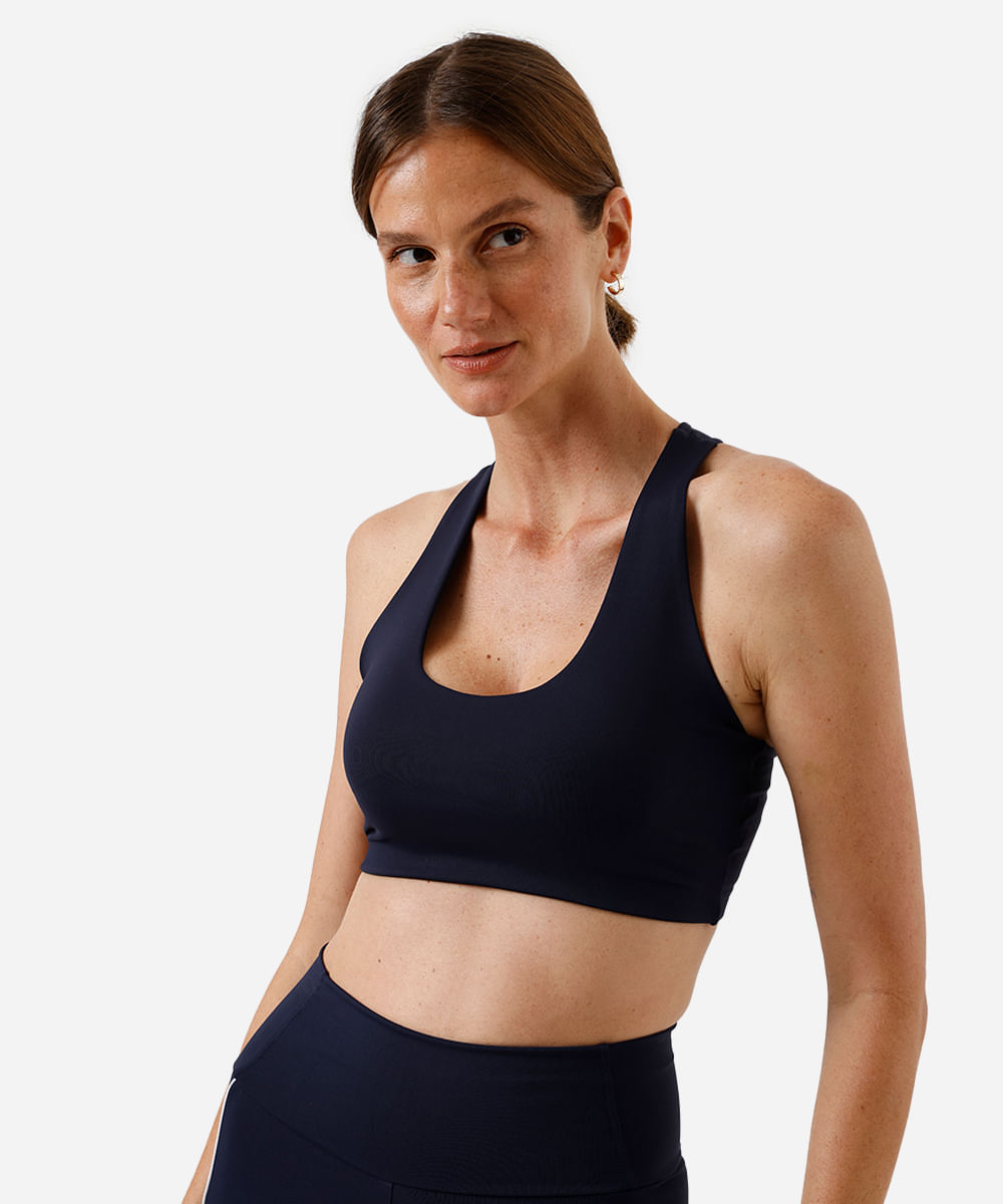 top nadador feminino de poliamida esportivo azul