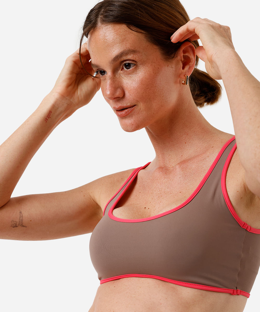 top feminino esportivo ace bicolor marrom