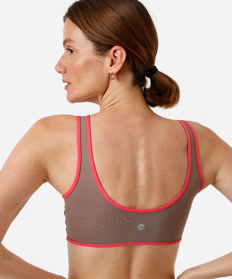 top feminino esportivo bicolor marrom