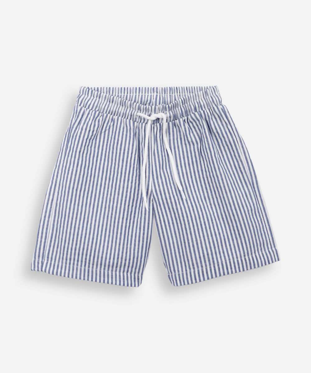 bermuda infantil com algodão texturizada listrada azul