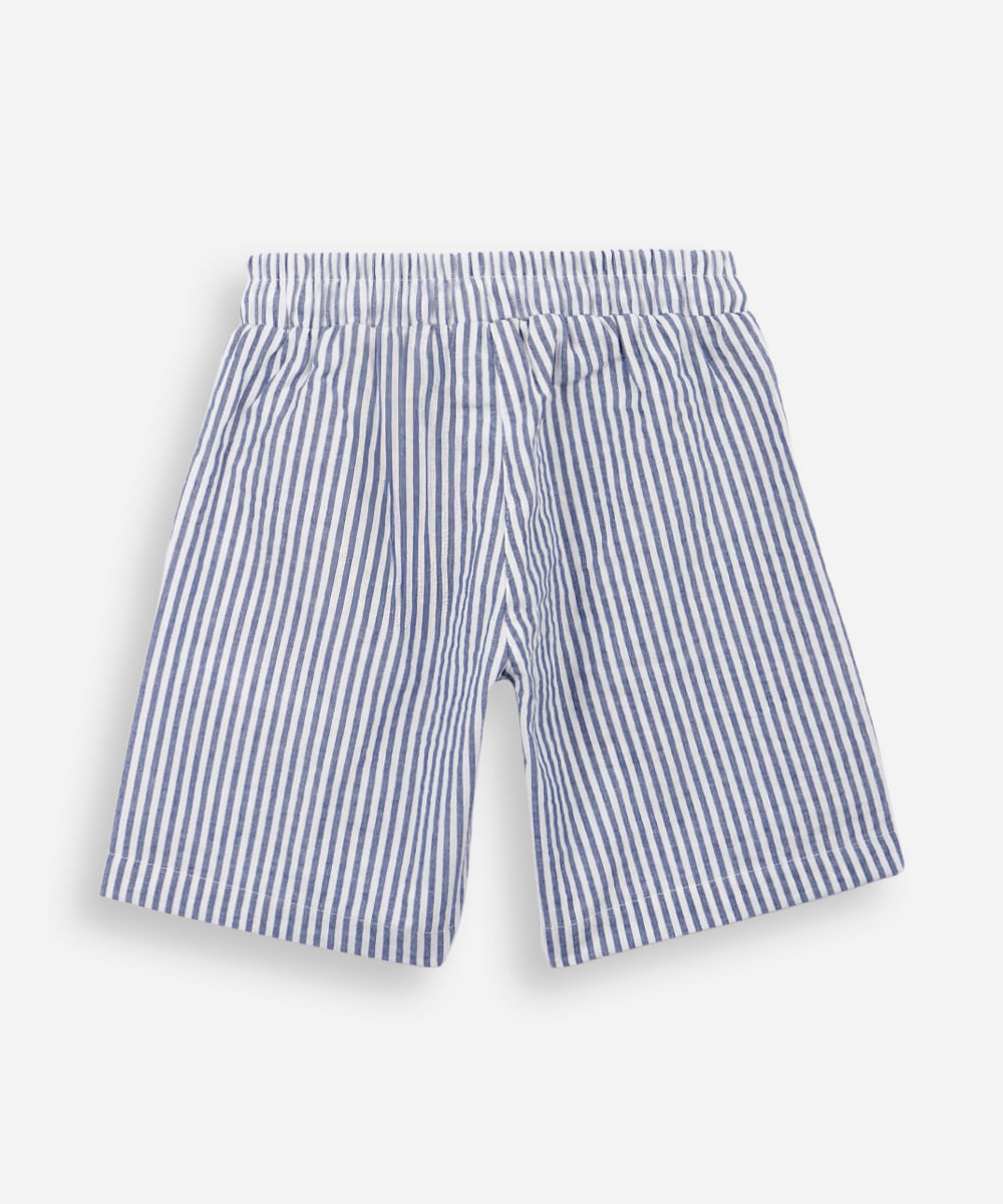 bermuda infantil com algodão texturizada listrada azul