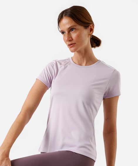 camiseta esportiva feminina com listras lilás