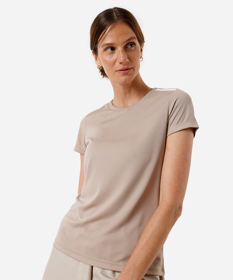 camiseta esportiva feminina com listras bege