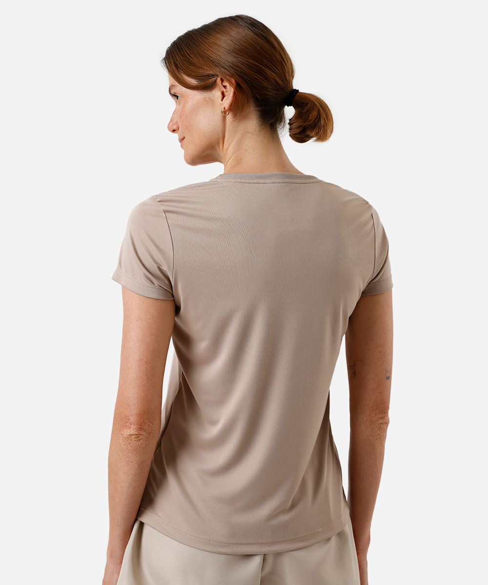 camiseta esportiva feminina com listras bege