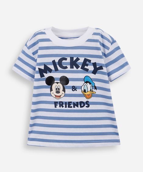 camiseta infantil listrada mickey e amigos azul
