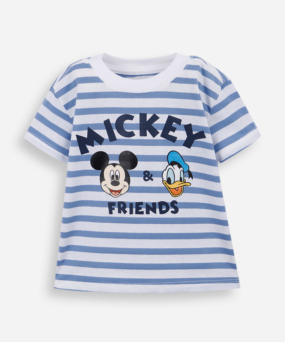 camiseta infantil listrada mickey e amigos azul