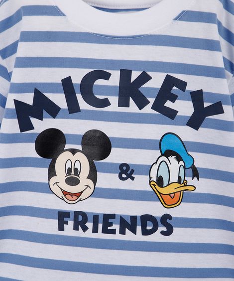 camiseta infantil listrada mickey e amigos azul