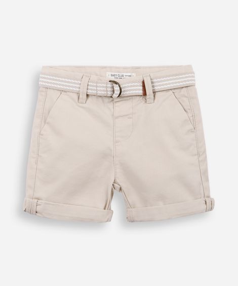 bermuda infantil de sarja com cinto bege