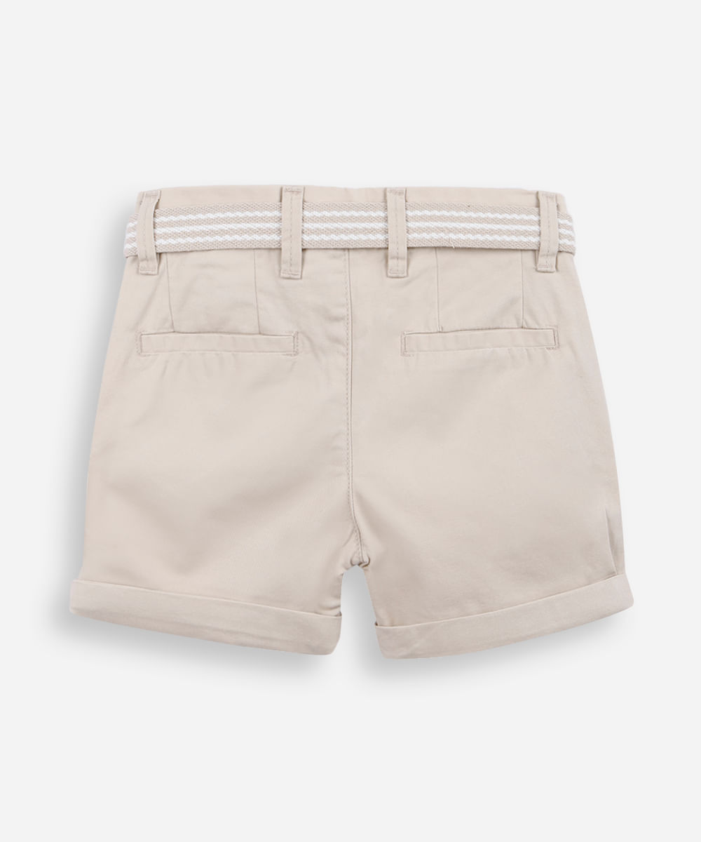 bermuda infantil de sarja com cinto bege