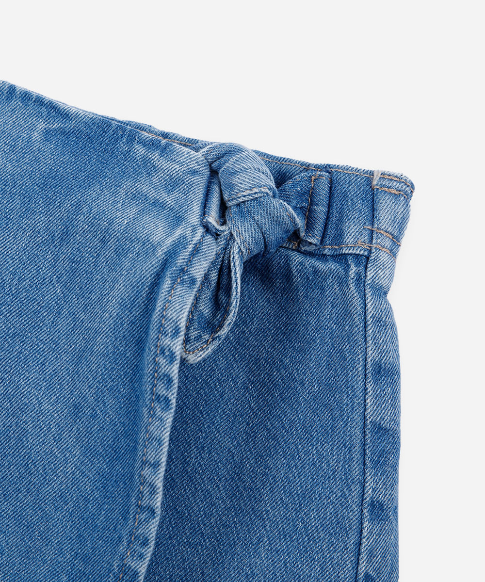 short saia infantil jeans com amarração azul