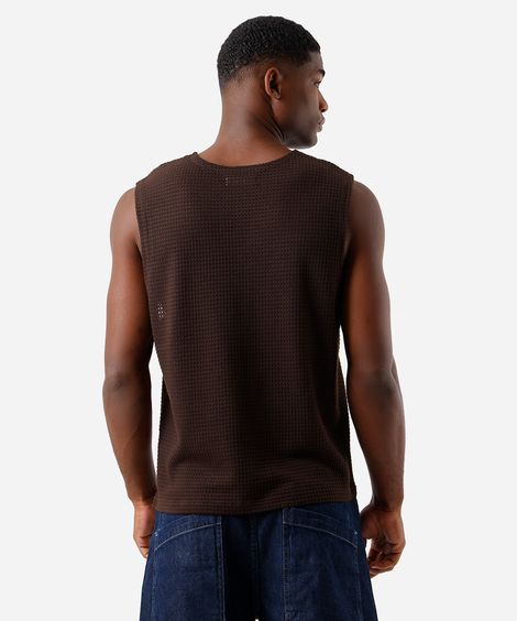 regata masculina de tricot texturizada marrom
