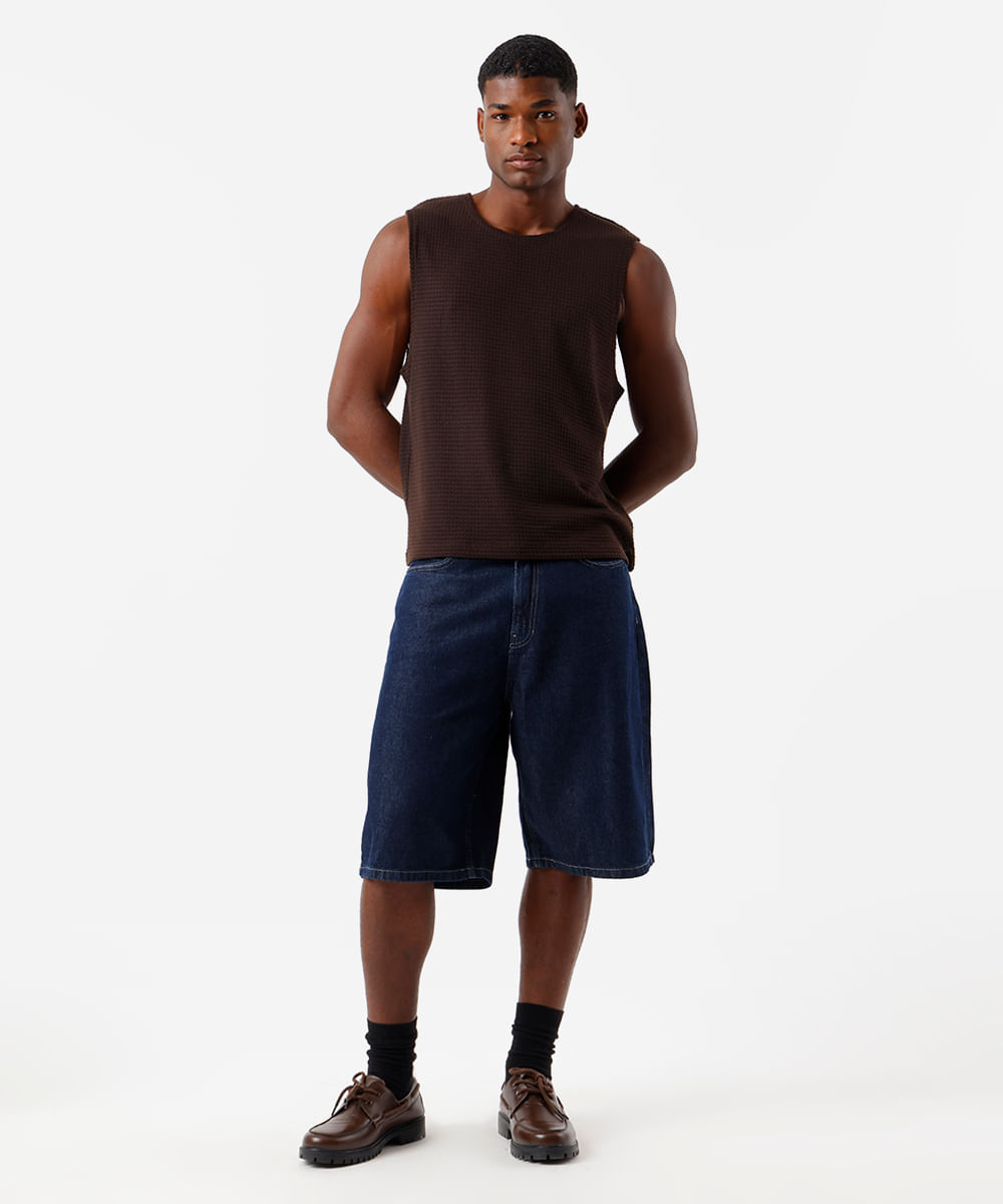 regata masculina de tricot texturizada marrom