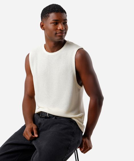 regata masculina de tricot texturizada off white