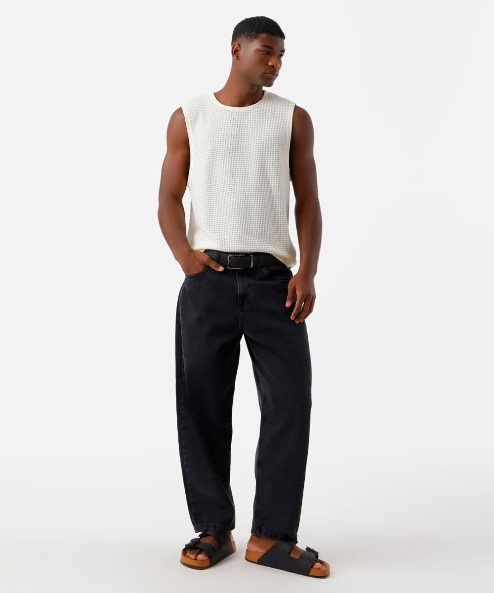 regata masculina de tricot texturizada off white