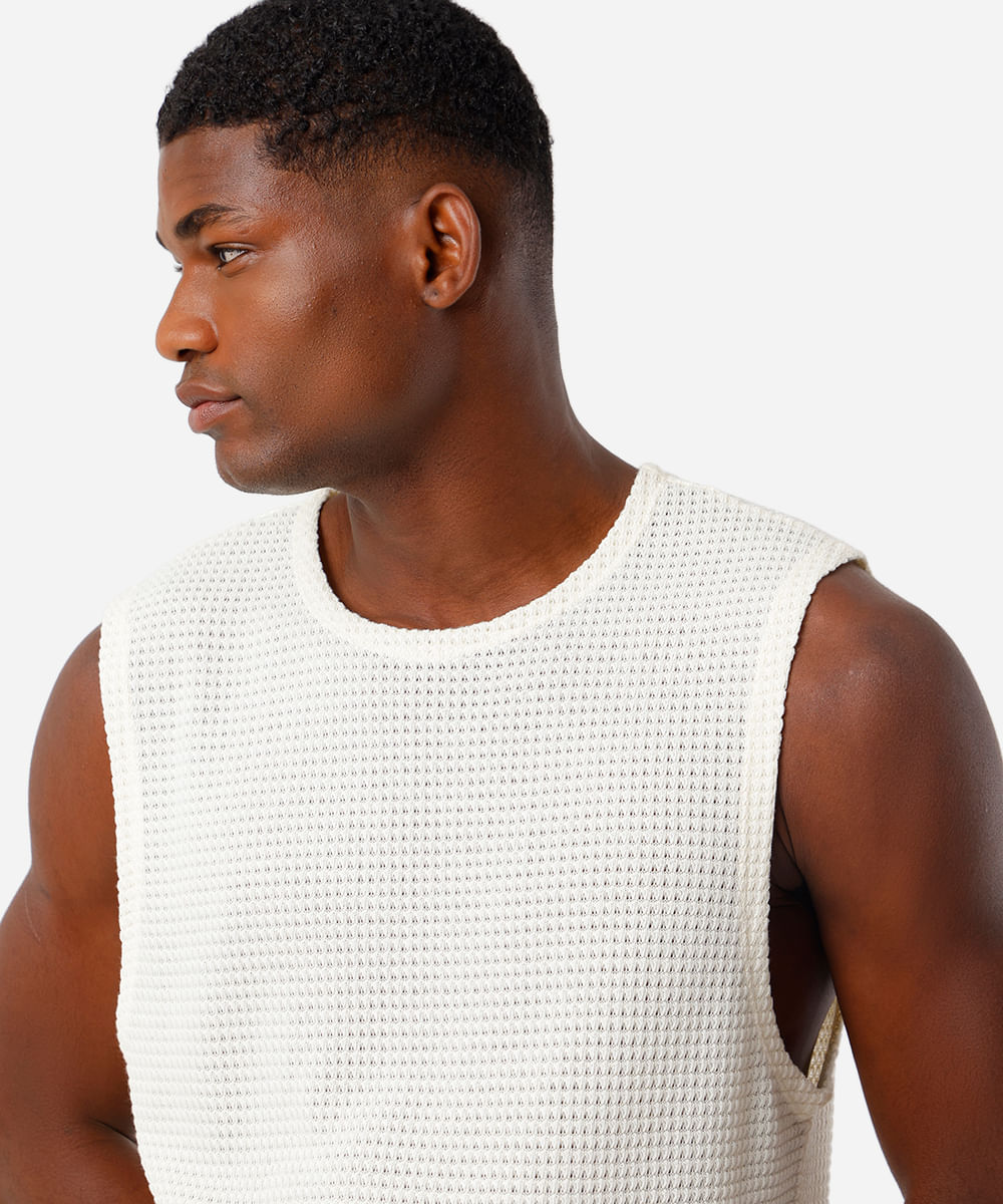 regata masculina de tricot texturizada off white