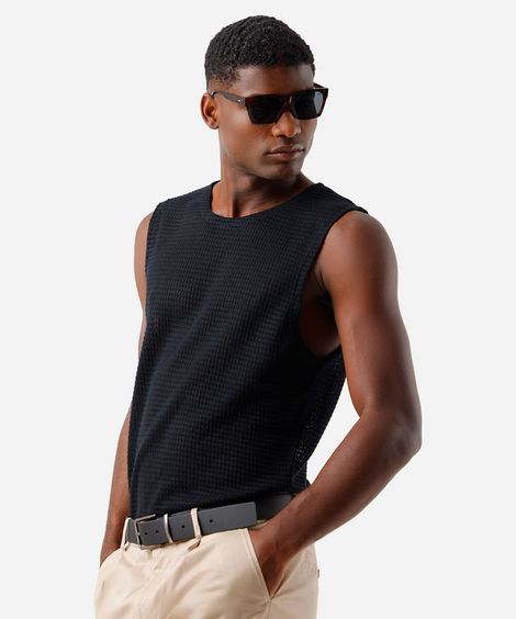 regata masculina de tricot texturizada preta