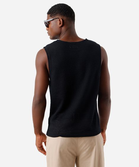 regata masculina de tricot texturizada preta