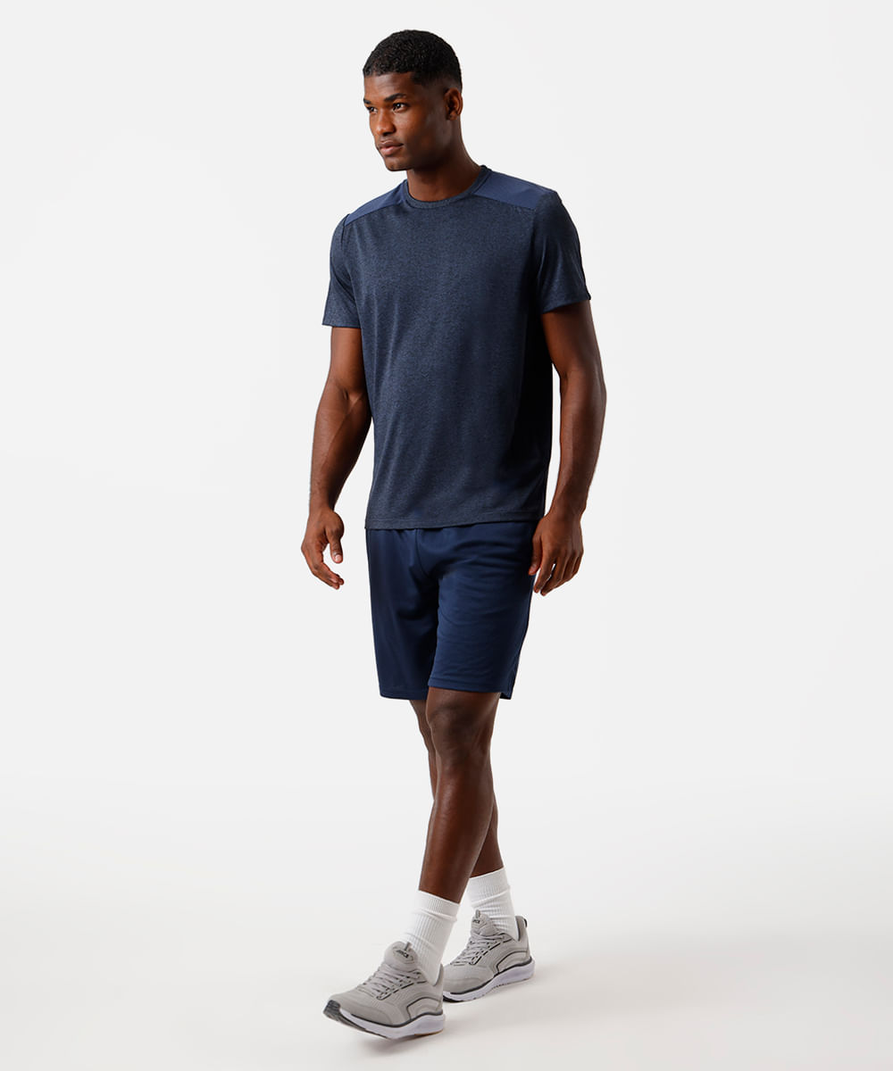 camiseta masculina esportiva com recorte azul