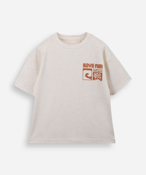 camiseta infantil com linho estampada bege