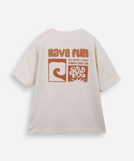 camiseta infantil com linho estampada bege