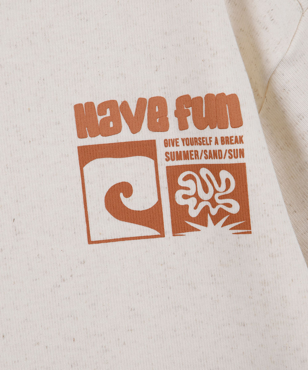 camiseta infantil com linho estampada bege