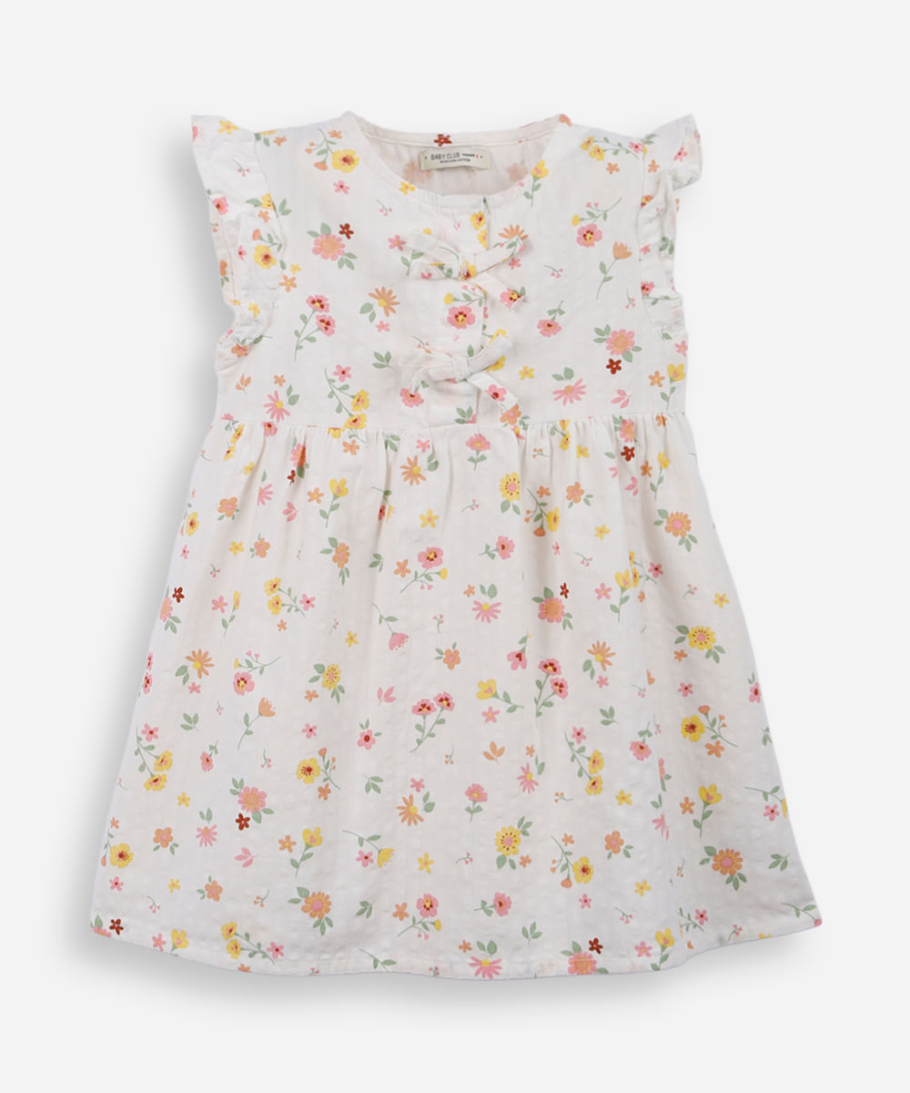 vestido infantil de algodão com laços floral colorido